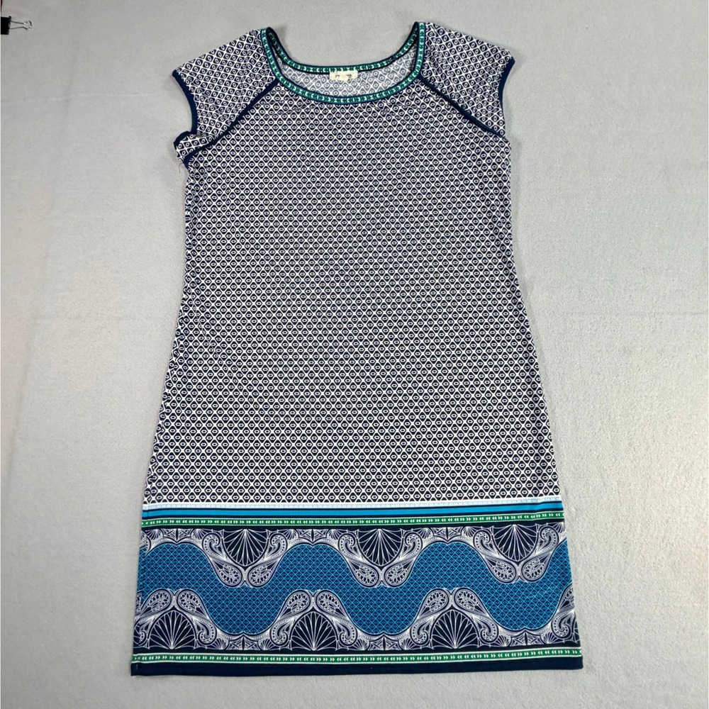 Max Studio Womens Geometric Paisley Shift Dress XL Blue Green Boho Mod‎ Retro